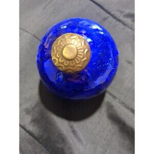 Vintage German Kugel Style Blue Ornament Brass Cap Mercury Glass Globe